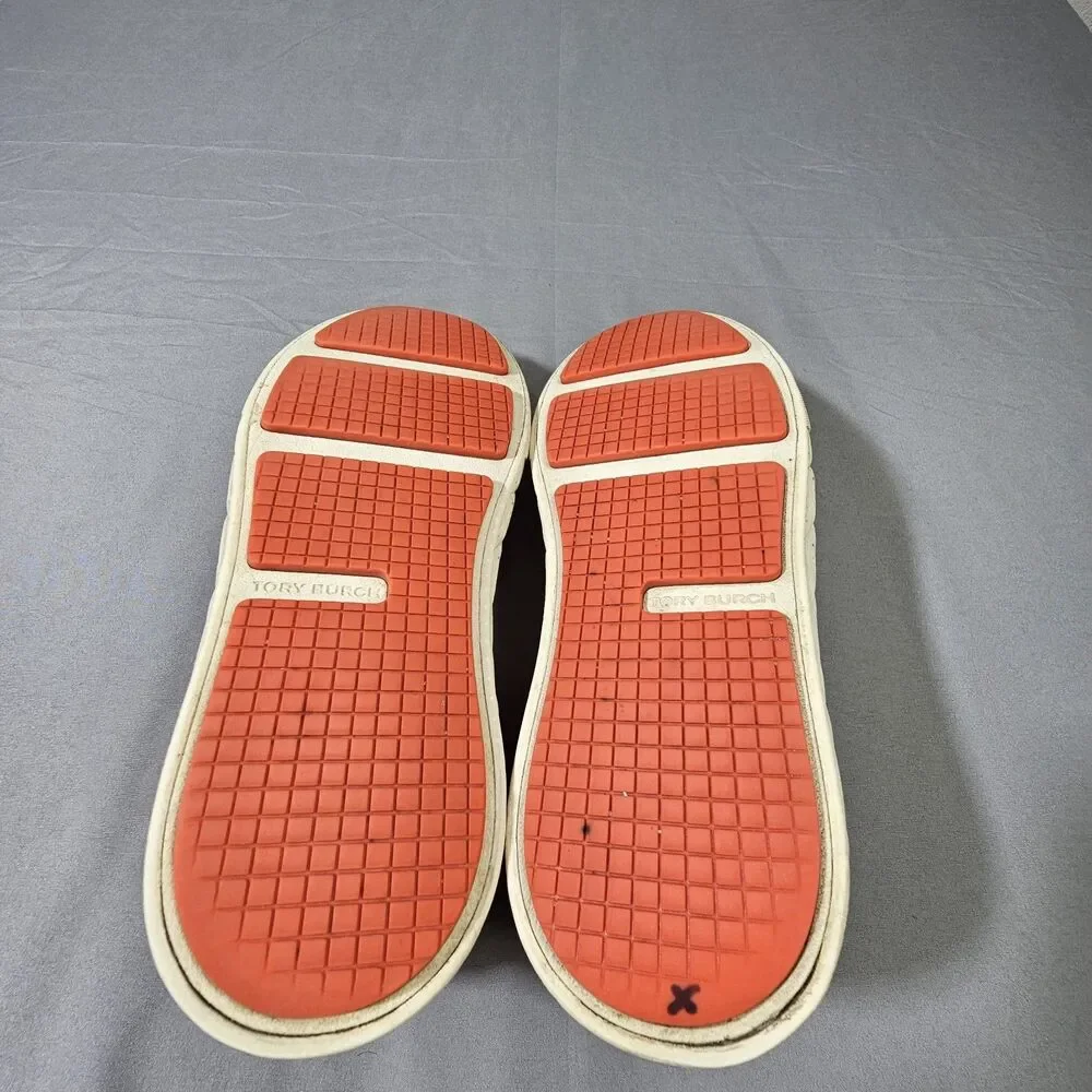 Tory Burch Howell Slip On Sneakers Womens 7.5 Orange Boucle Raffia Shoes 149646